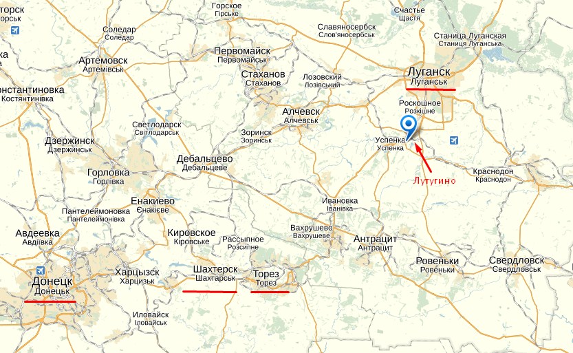 Карта, украинская армия отрезает Донецк от Луганска 
