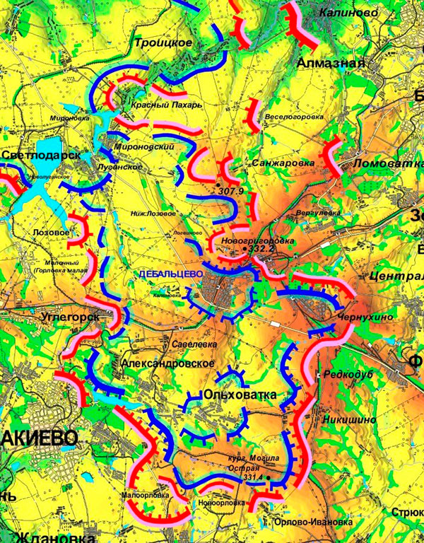 Карта боев под Дебальцево за 31 января